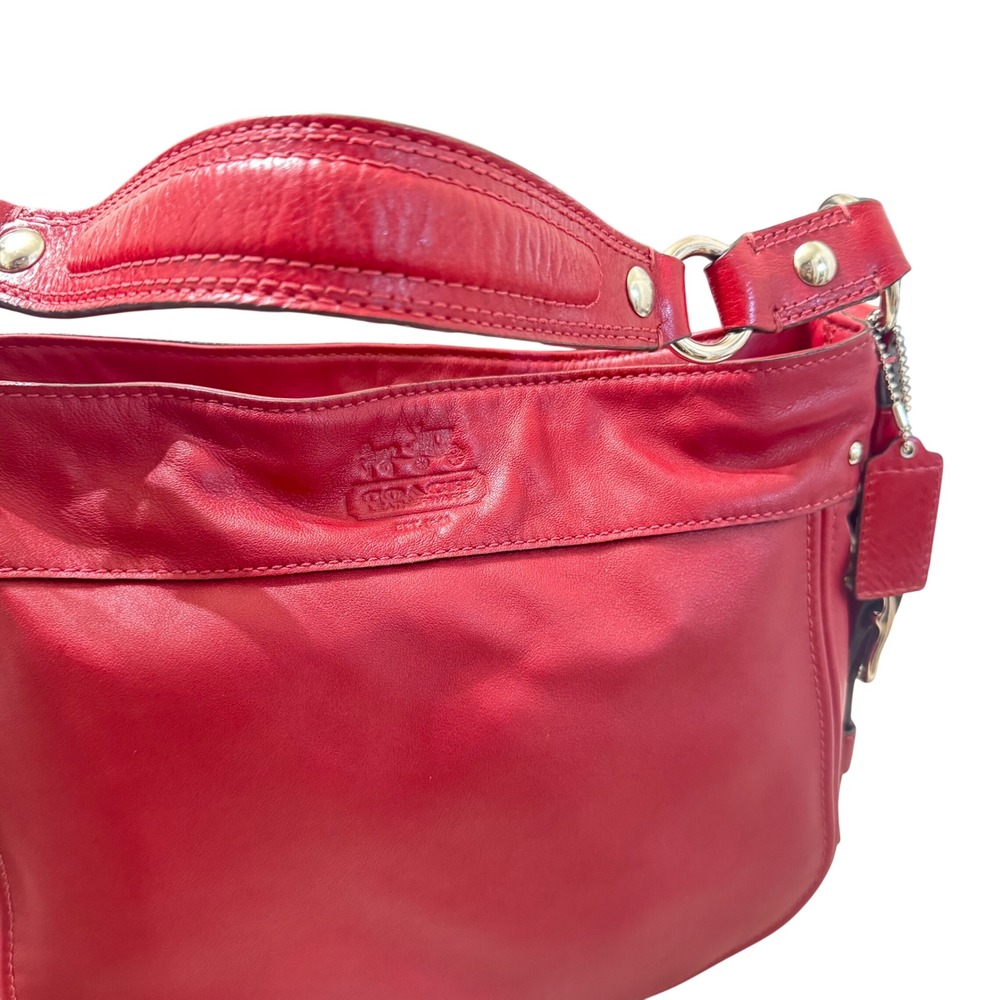 Coach Zoe Hobo Bag Womens Red Leather Shoulder Bag F12671 Silver Hardware - Picture 8 of 12